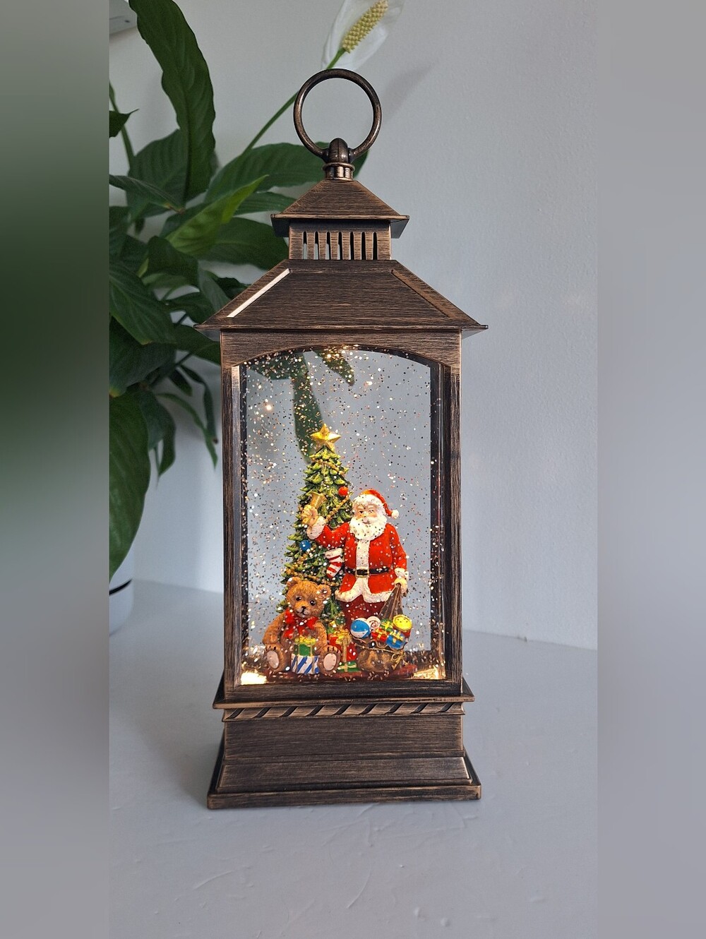 Christmas lantern with LED light and glitter